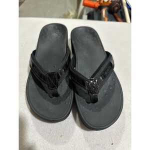 Vionic‎ Black Patent Thong Sandals Comfortable Orthopedic Flip Flops